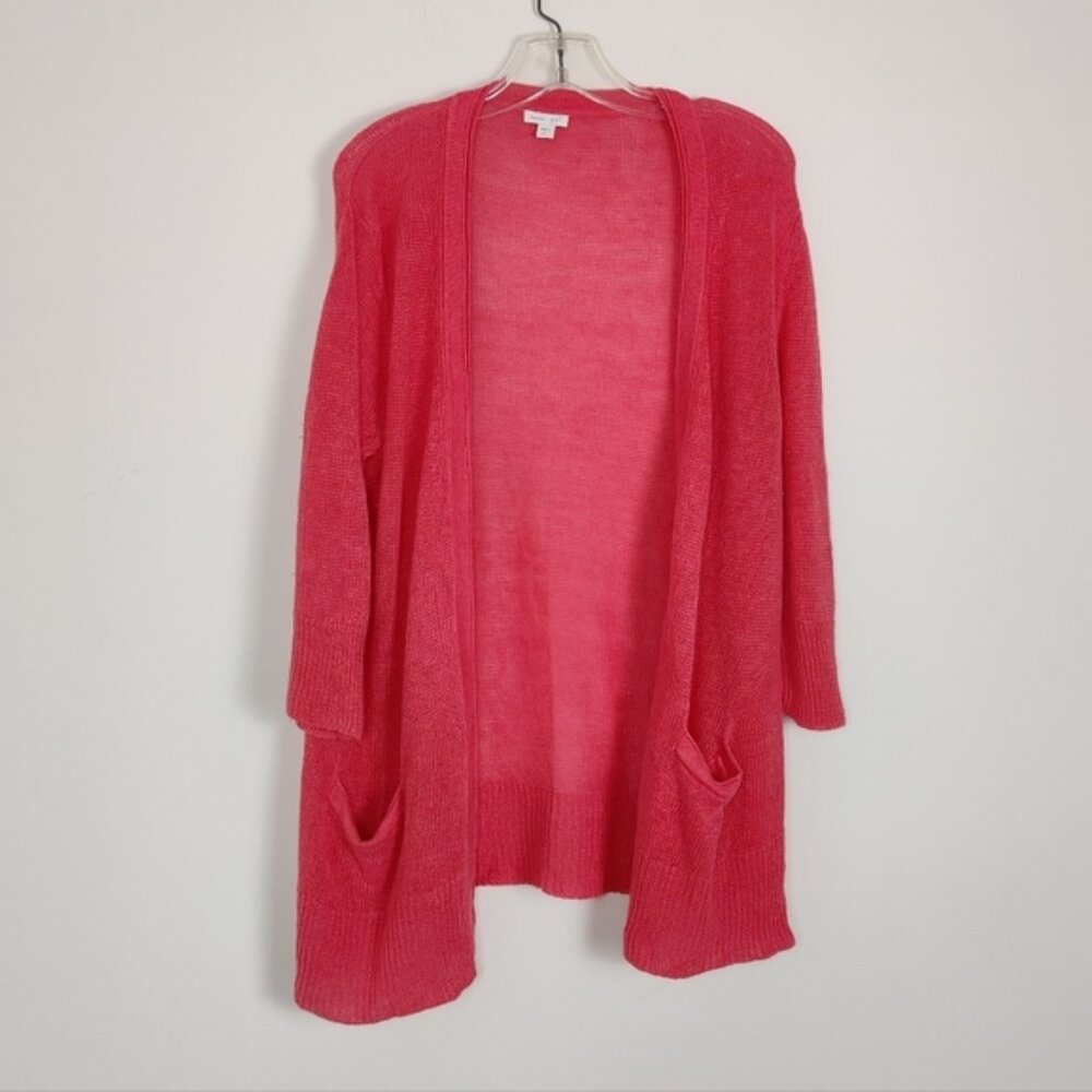 J Jill Women's 100% Linen Lightweight Cardigan in Coral Size Medium Pocket Beach